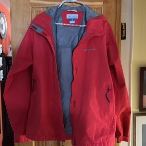 Columbia red- orange rain jacket- size large
